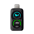 Wireless vaporizer device for cannabis; sleek black design with digital display.