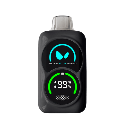 Wireless vaporizer device for cannabis; sleek black design with digital display.