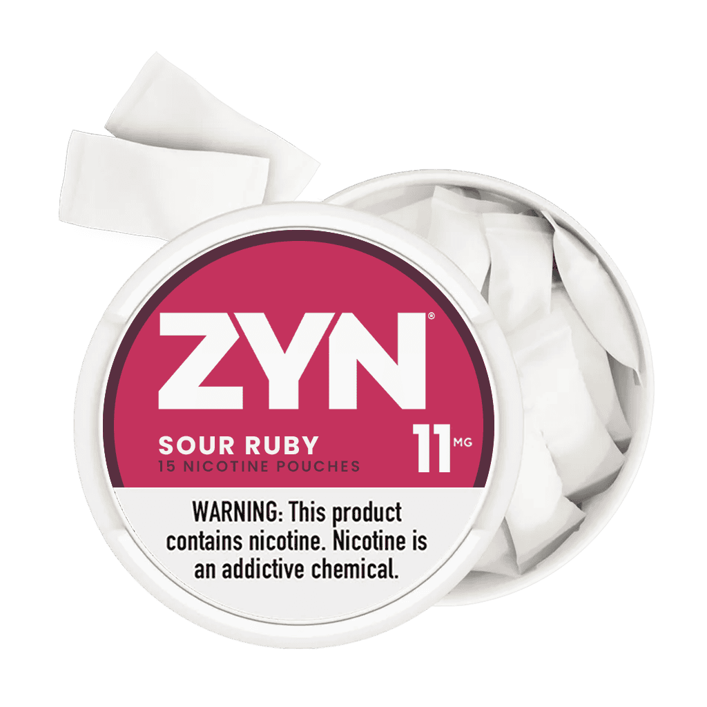 Nicotine pouches ZYN Sour Ruby flavor for stress relief and relaxation.