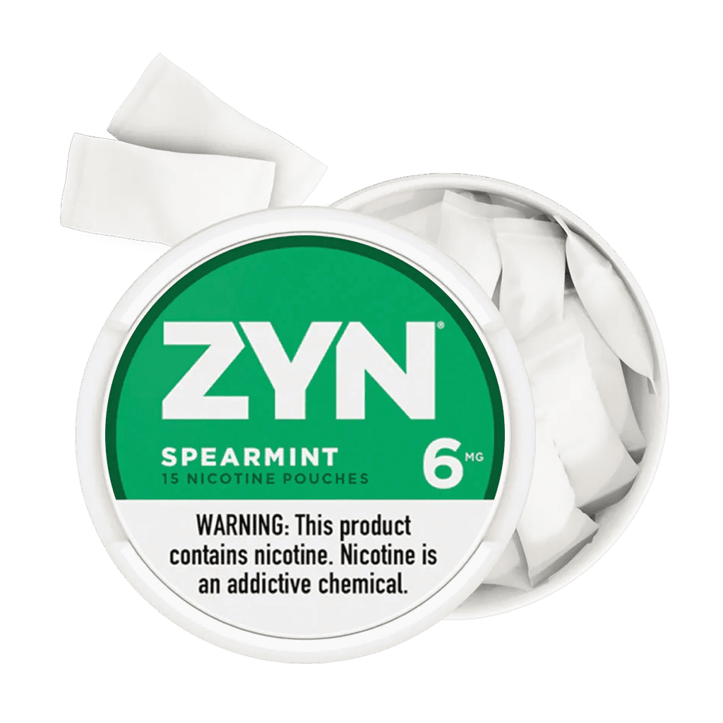 Fresh ZYN Spearmint Nicotine Pouches, 15-count container, nicotine replacement aid.